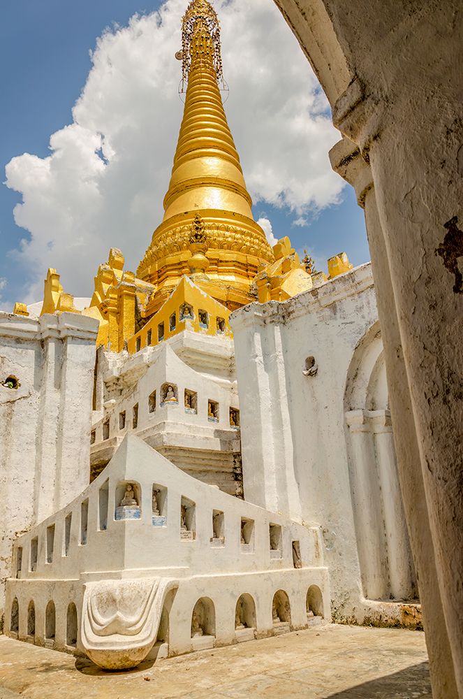 Village monastery, Myanmar. Temple with statues of Buddha in the village Buddhist monastery school.